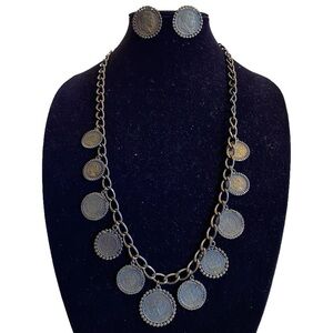 Vintage Necklace Earrings Set Queen Elizabeth II Regina Napoleon Empereur Coins